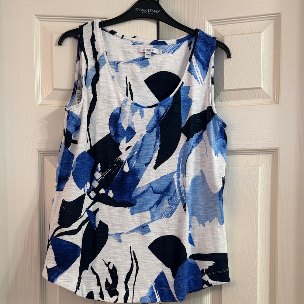 Chico's Navy and Blue Abstract Print Tank
